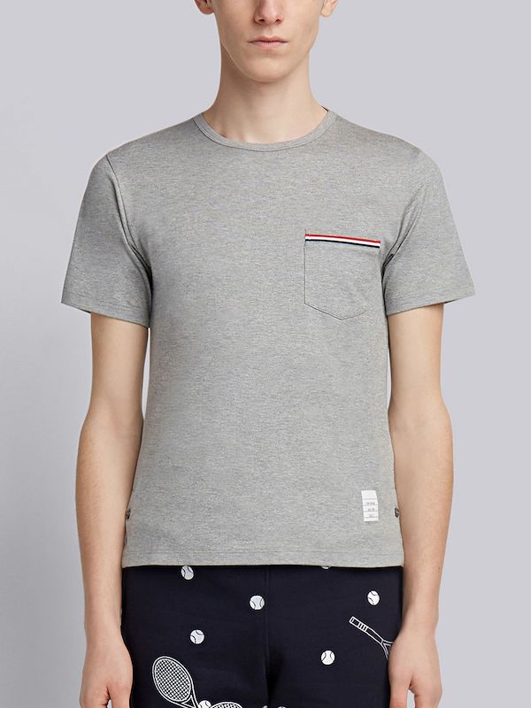 Light Greymedium Weight Jersey Tipped Pocket Crew Neck Tee