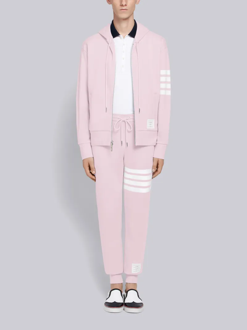 Light Pink Classic Loopback Jersey 4 Bar Zip up Hoodie Thom Browne