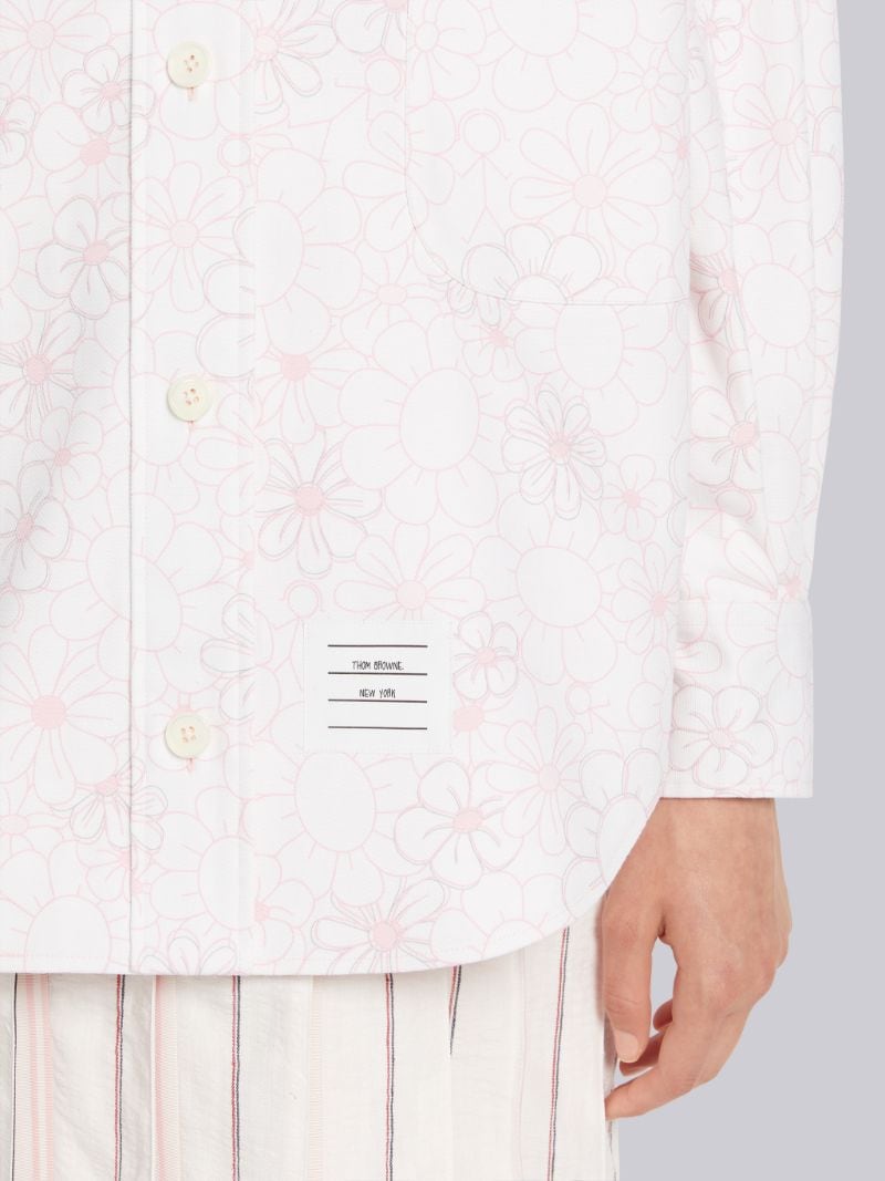 Light Pink Floral Toile Printed Cotton Canvas Oversized Shirt Jacket