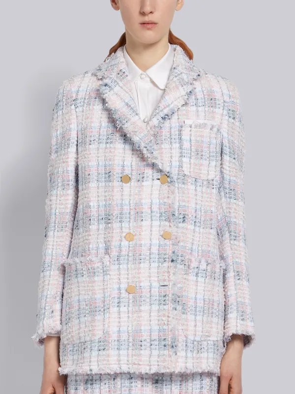 Light Pink Frayed Chenille Yarn Ribbon Tweed Sack Jacket