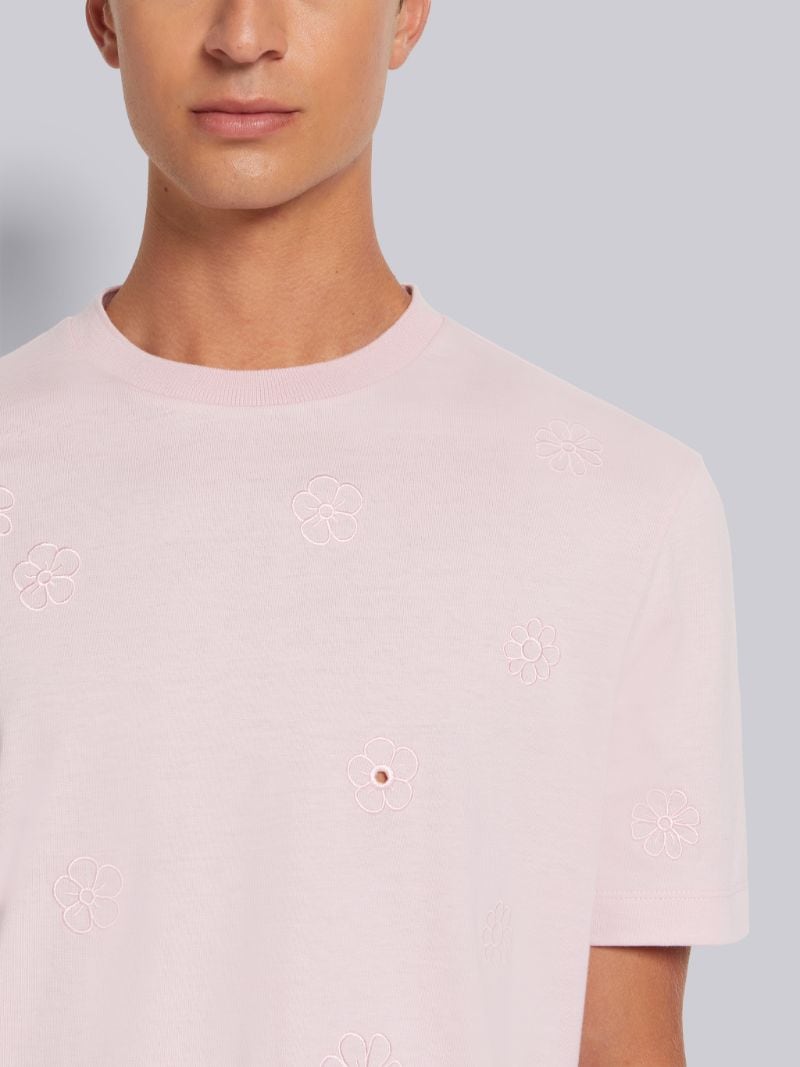 Light Pink Organic Solid Jersey Floral Broderie Anglaise Relaxed Fit Tee