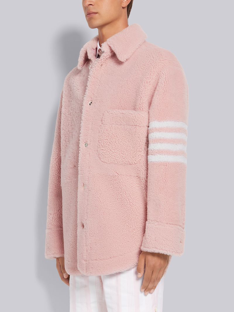 Light Pink Sheep Shearling 4Bar Shirt Jacket Thom Browne Official