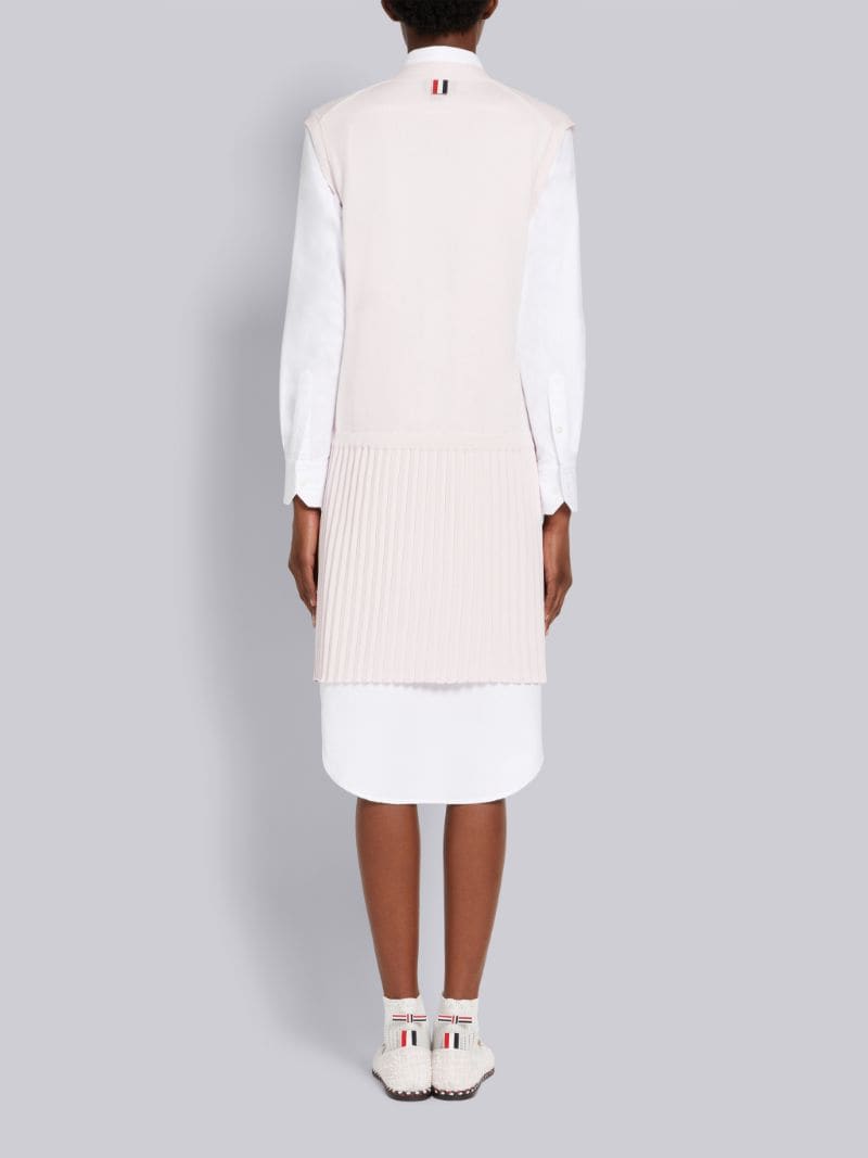 Light Pink Stretch Silk Cotton Jersey 4 Bar Trim Pleated Bottom Mini Vest Dress Thom Browne