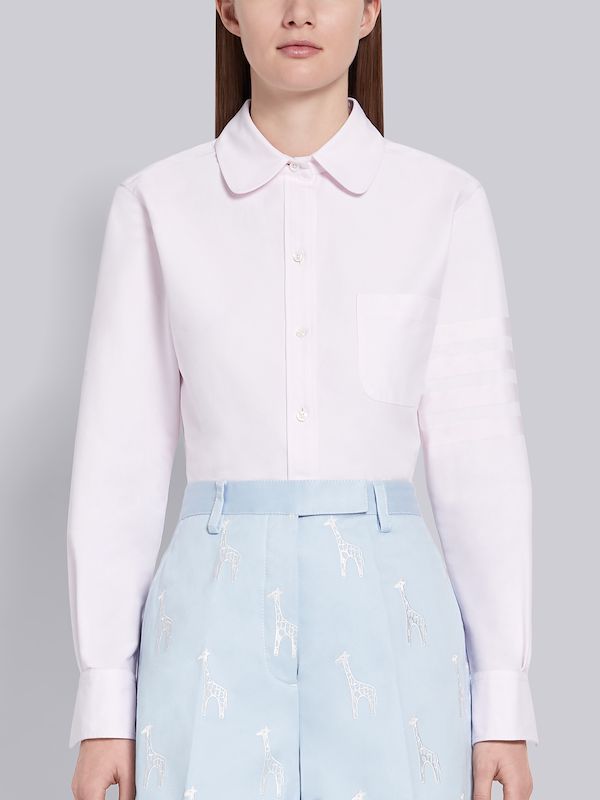 Light Pink Supima Cotton Oxford Satin Weave 4-Bar Long Sleeve Round Collar Shirt