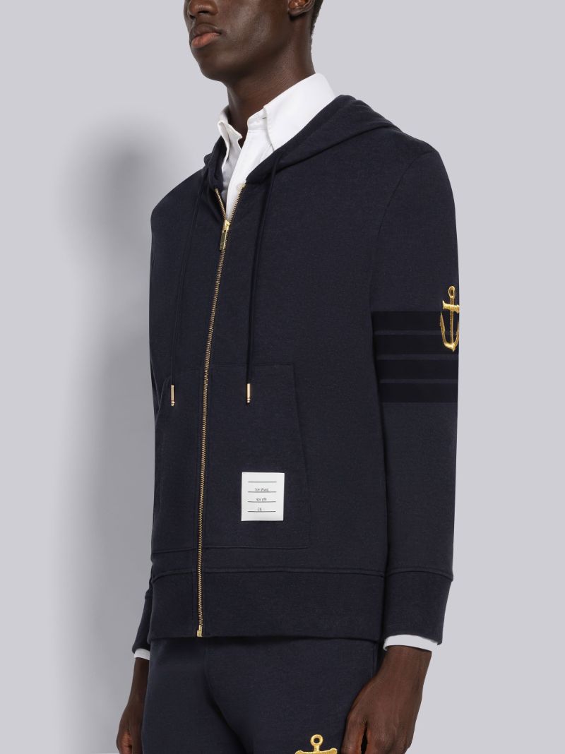 Lightweight Anchor Loopback 4-Bar Zip Hoodie | Thom Browne