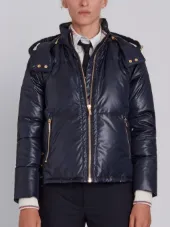 Lightweight Downfill Jacket With Removable Hood & Red, White And Blue Heat Tape Trim In Ripstop