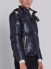 Lightweight Downfill Jacket With Removable Hood & Red, White And Blue Heat Tape Trim In Ripstop