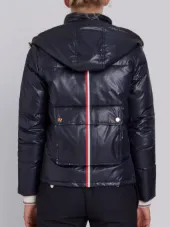 Lightweight Downfill Jacket With Removable Hood & Red, White And Blue Heat Tape Trim In Ripstop