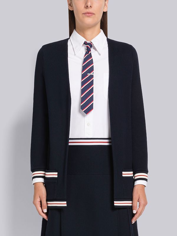Lightweight Textured Cotton Cricket Stripe V-neck Cardigan