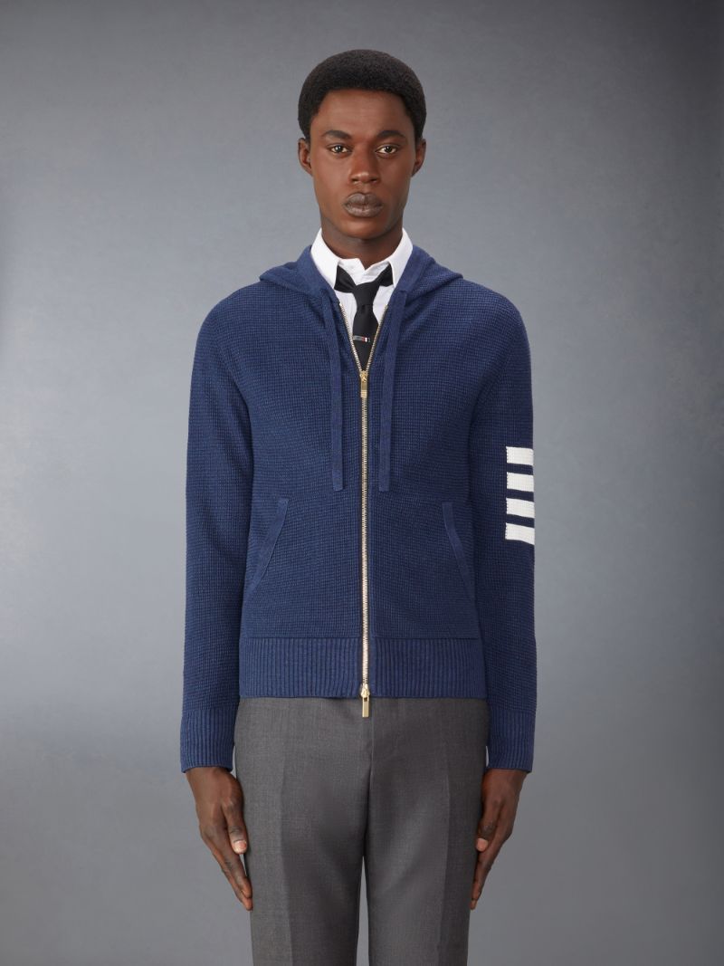 Linen Cotton 4 Bar Relaxed Fit Zip up Hoodie Thom Browne