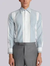 Long Sleeve Button Down In Blue Wide Repp Stripe Oxford