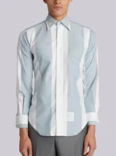 Long Sleeve Button Down In Blue Wide Repp Stripe Oxford