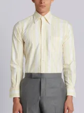 Long Sleeve Button Down In Yellow Thom Browne Tartan Stripe Oxford