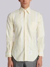 Long Sleeve Button Down In Yellow Thom Browne Tartan Stripe Oxford