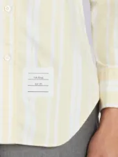 Long Sleeve Button Down In Yellow Thom Browne Tartan Stripe Oxford
