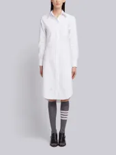 Long Sleeve Button Down Knee Length Shirtdress In Oxford