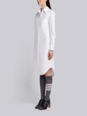 Long Sleeve Button Down Knee Length Shirtdress In Oxford