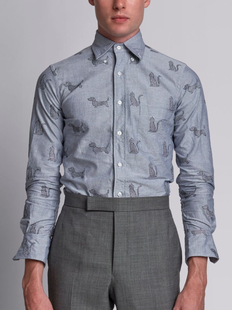 Long Sleeve Button Down Shirt With 'Thom Cat' And Hector