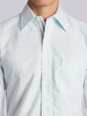 Long Sleeve Button Down With Engineered Red, White And Blue Placket In Blue University Stripe Oxford