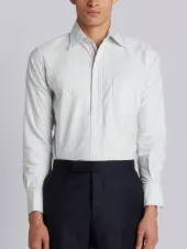 Long Sleeve Button Down With Engineered Red, White And Blue Placket In Grey University Stripe Oxford