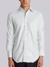Long Sleeve Button Down With Engineered Red, White And Blue Placket In Grey University Stripe Oxford