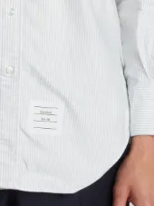 Long Sleeve Button Down With Engineered Red, White And Blue Placket In Grey University Stripe Oxford