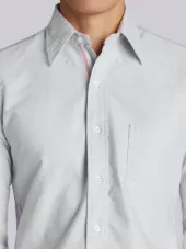 Long Sleeve Button Down With Engineered Red, White And Blue Placket In Medium Grey Oxford