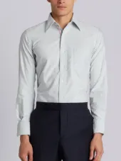 Long Sleeve Button Down With Engineered Red, White And Blue Placket In Medium Grey Oxford