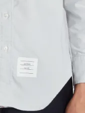 Long Sleeve Button Down With Engineered Red, White And Blue Placket In Medium Grey Oxford