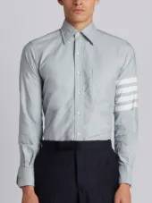 Long Sleeve Button Down With Woven 4-Bar In Medium Grey Oxford