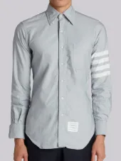 Long Sleeve Button Down With Woven 4-Bar In Medium Grey Oxford