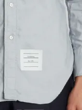Long Sleeve Button Down With Woven 4-Bar In Medium Grey Oxford