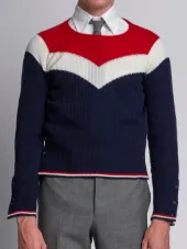 Long Sleeve Crewneck Pullover With Chevron In Ribbed Cashmere