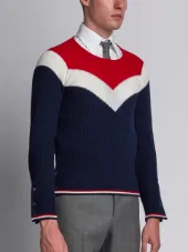 Long Sleeve Crewneck Pullover With Chevron In Ribbed Cashmere
