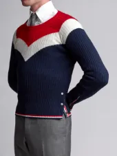 Long Sleeve Crewneck Pullover With Chevron In Ribbed Cashmere