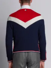 Long Sleeve Crewneck Pullover With Chevron In Ribbed Cashmere