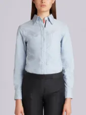 Long Sleeve Shirt Grosgrain Placket In Blue Oxford