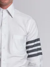 Long Sleeve Shirt With Black And White Woven 4-Bar Stripe In White Oxford