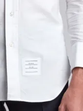 Long Sleeve Shirt With Black And White Woven 4-Bar Stripe In White Oxford