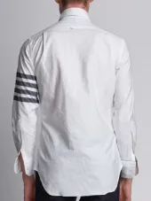 Long Sleeve Shirt With Black And White Woven 4-Bar Stripe In White Oxford
