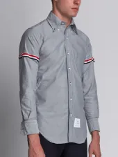Long Sleeve Shirt With Grosgrain Armbands In Navy Oxford