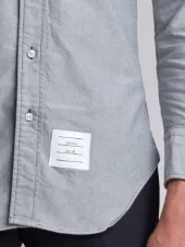 Long Sleeve Shirt With Grosgrain Armbands In Navy Oxford