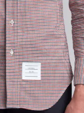 Long Sleeve Shirt With Grosgrain Armbands In Red, White And Blue Check Oxford