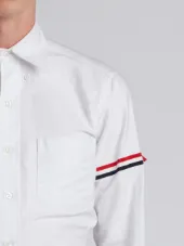 Long Sleeve Shirt With Grosgrain Armbands In White Oxford