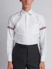 Long Sleeve Shirt With Grosgrain Armbands In White Oxford