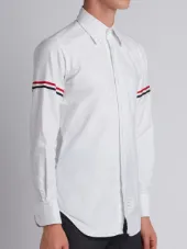 Long Sleeve Shirt With Grosgrain Armbands In White Oxford
