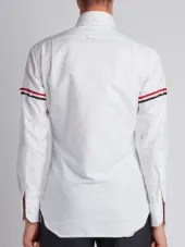 Long Sleeve Shirt With Grosgrain Armbands In White Oxford
