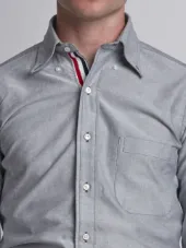 Long Sleeve Shirt With Grosgrain Placket In Navy Oxford