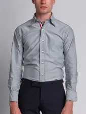 Long Sleeve Shirt With Grosgrain Placket In Navy Oxford
