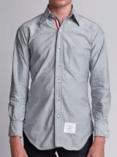Long Sleeve Shirt With Grosgrain Placket In Navy Oxford